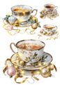 Rice Paper For Decoupage Cup of Tea Collage Cat. No. 4907