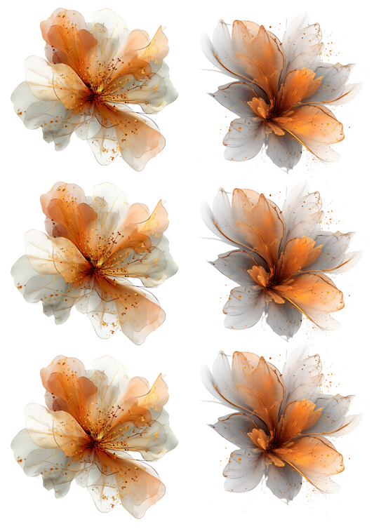 Rice Paper for Decoupage Abstract Beige Flower with Gold Elements Collage Cat. No. 4917