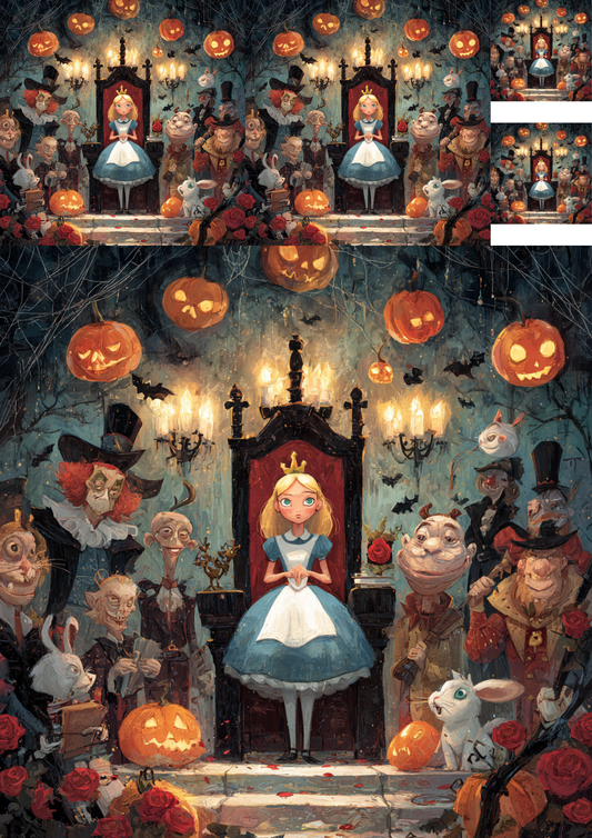 Rice Paper For Decoupage Alice On Halloween Pumpkin Spooky Tea Party Collage Cat. No. 4920