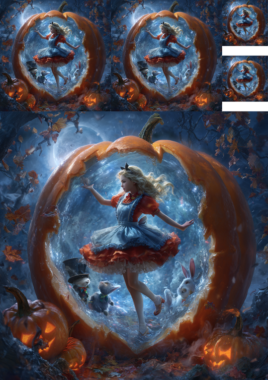 Rice Paper For Decoupage Fairytale Halloween Pumpkin Portal Collage Cat. No. 4922
