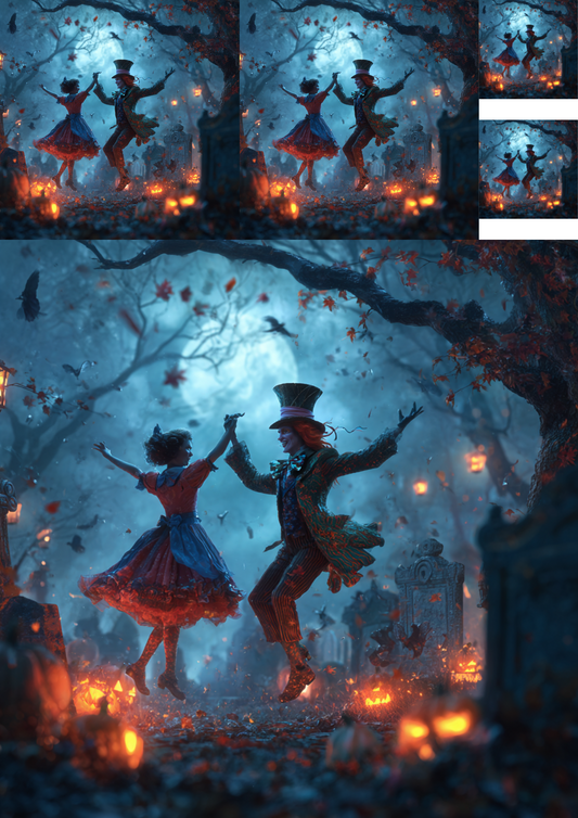 Rice Paper For Decoupage Alice Dancing With The Mad Hatter On Halloween Collage Cat. No. 4924