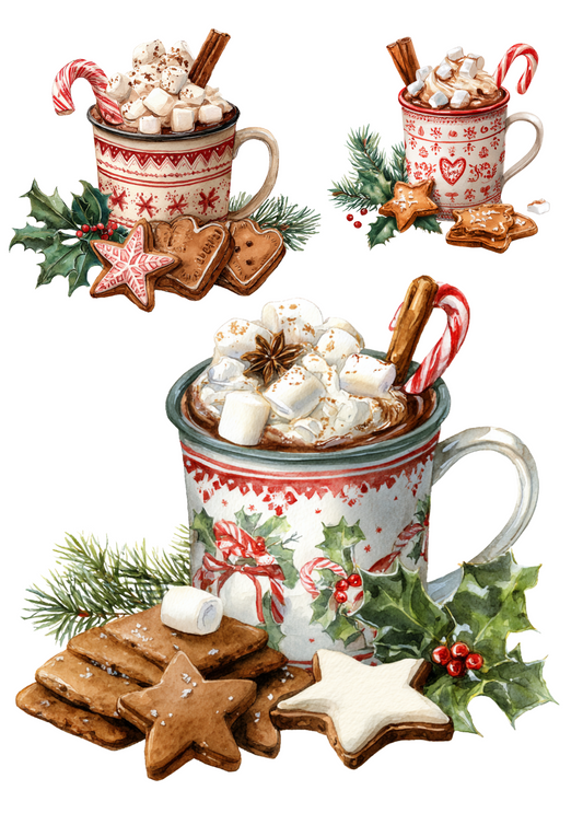 Rice Paper For Decoupage Christmas Coffee In A Christmas Cup Collage Cat. No. 4926