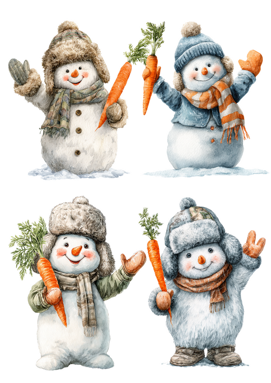 Rice Paper For Decoupage Snowmen With Carrots Collage Cat. No. 4929