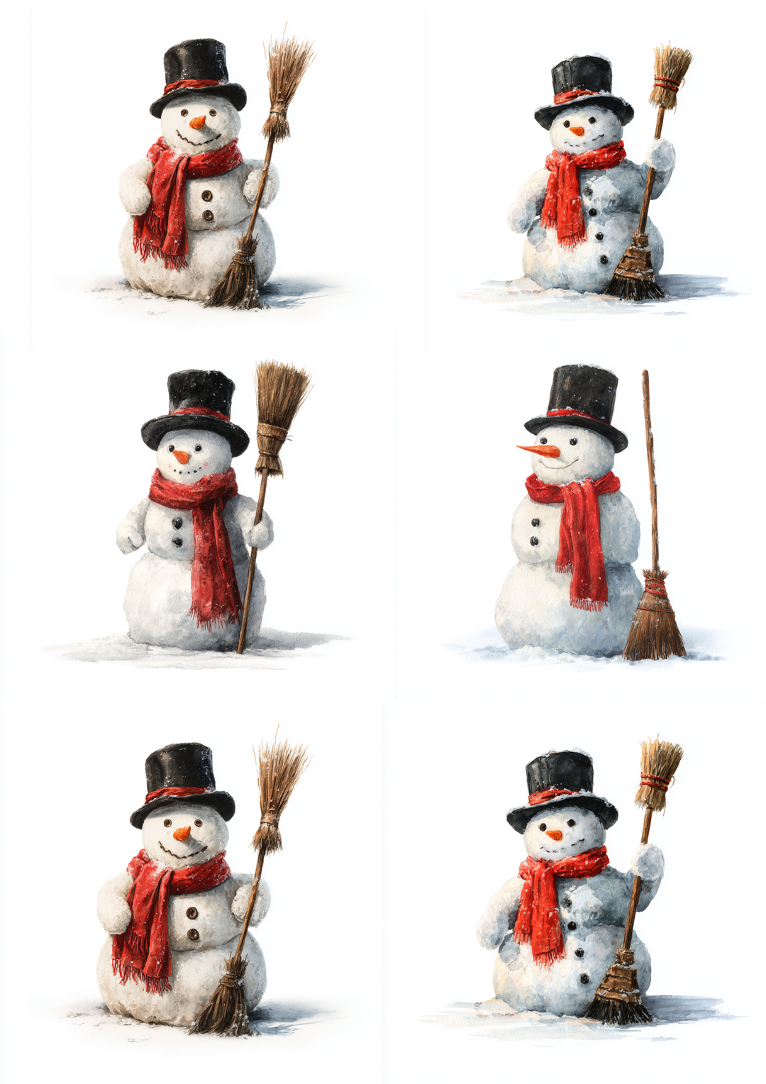 Rice Paper For Decoupage Snowmen With Broom Collage Cat. No. 4930