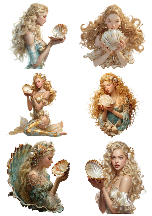Rice Paper for Decoupage Mermaid with Shell Collage Cat. No. 4934