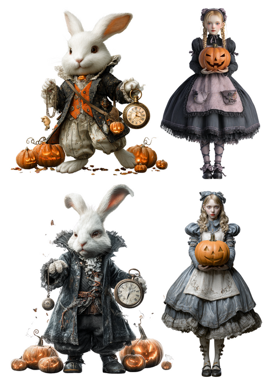 Rice Paper For Decoupage Alice in Wonderland Various Characters Halloween Edition Collage Cat. No. 4941