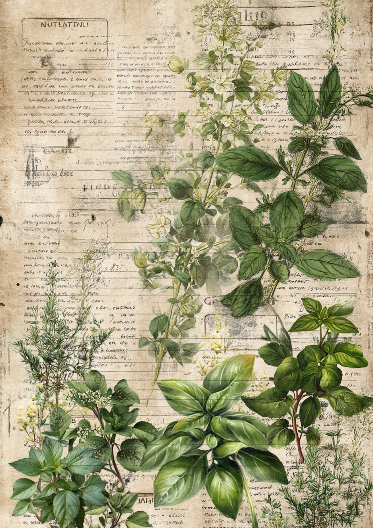 Rice Paper For Decoupage Vintage Botanical Herbs Background For Junk J ...