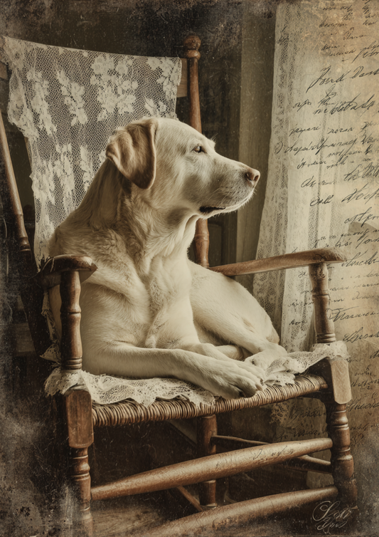 Rice Paper For Decoupage Dog on a Vintage Armchair Full Cat. No. 4958