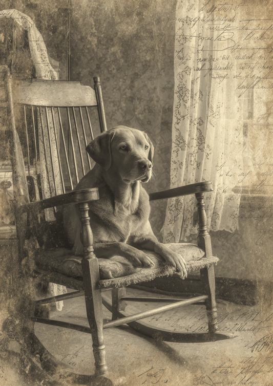 Rice Paper For Decoupage Dog on a Vintage Armchair Full Cat. No. 4959