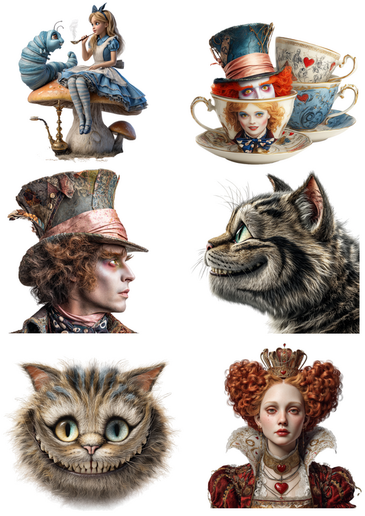 Rice Paper For Decoupage Alice in Wonderland Various Characters Collage Cat. No. 4961