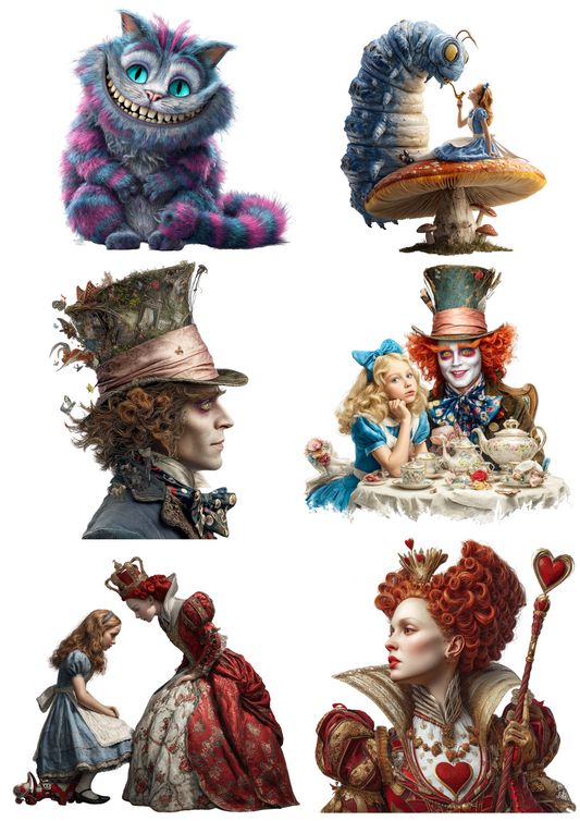 Rice Paper For Decoupage Alice in Wonderland Various Characters Collage Cat. No. 4966