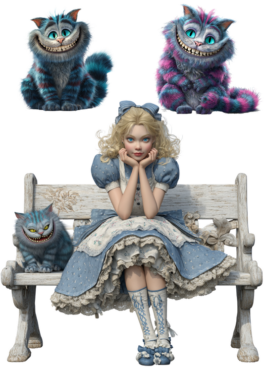Rice Paper For Decoupage Alice in Wonderland with Cheshire Cat Collage Cat. No. 4967
