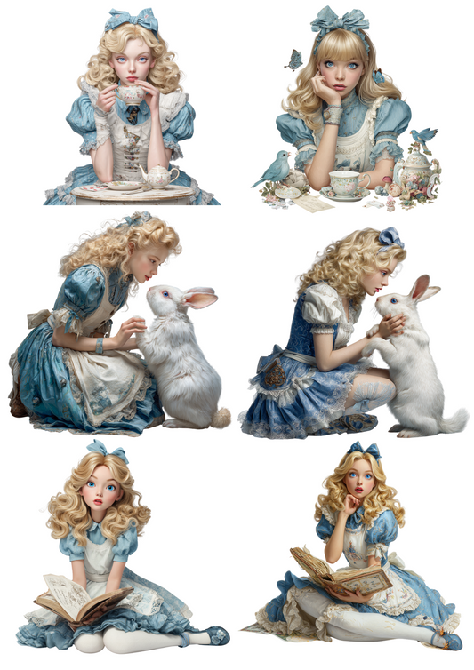 Rice Paper For Decoupage Alice in Wonderland with the White Rabbit Collage Cat. No. 4971
