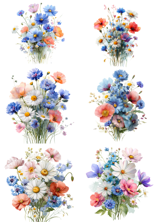 Rice Paper for Decoupage Wildflower Bouquet Collage Cat. No. 4976