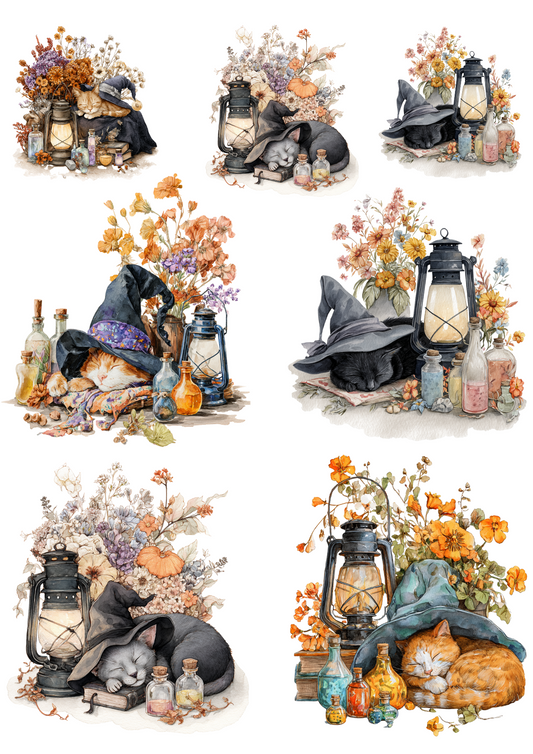 Rice Paper For Decoupage Halloween Cat Collage Cat. No. 4983