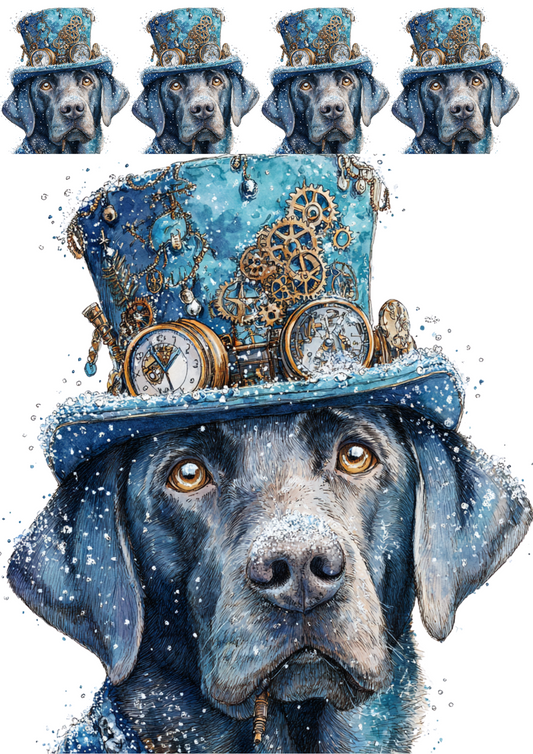 Rice Paper For Decoupage Steampunk Labrador Collage Cat. No. 4986