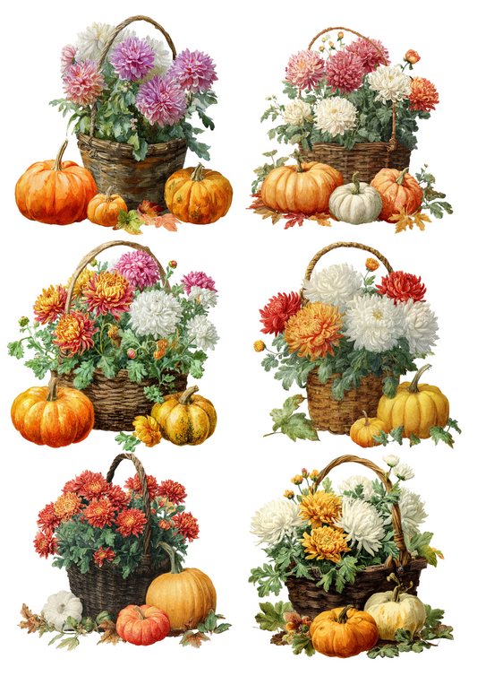 Rice Paper For Decoupage Pumpkins And Flower Bouquet Collage Cat. No. 4988