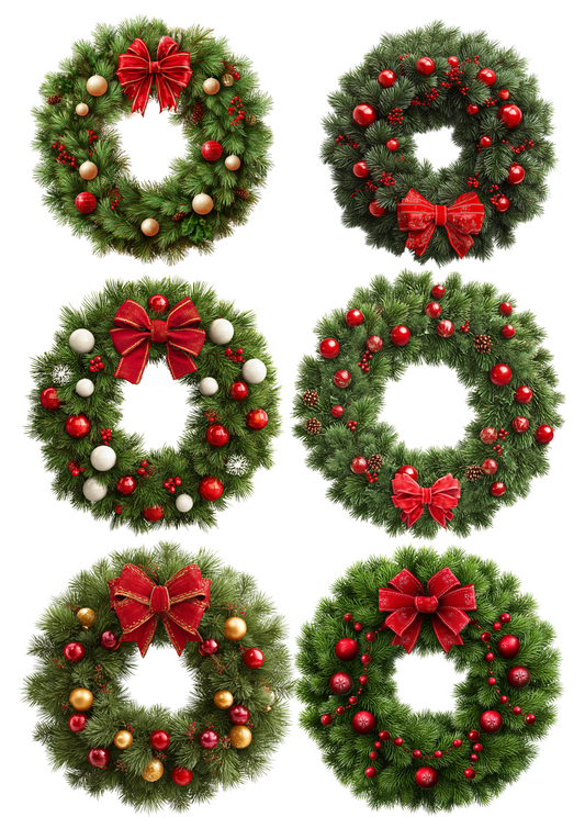 Rice Paper For Decoupage Christmas Wreath Collage Cat. No. 4991
