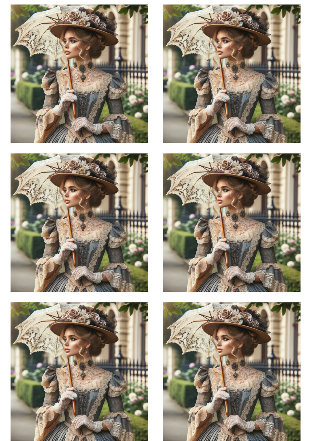 Rice Paper for Decoupage Victorian Woman with Umbrella Collage Cat. No. 4996