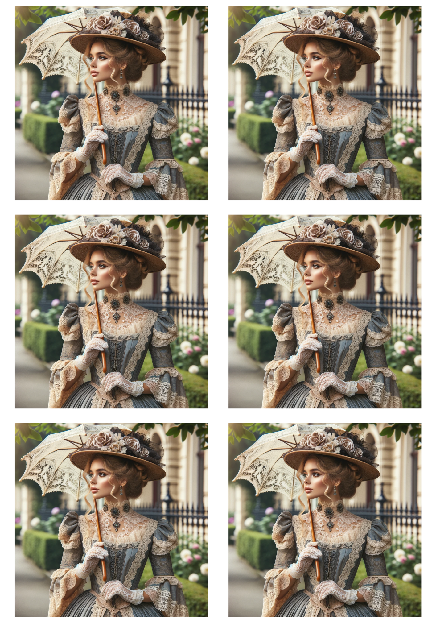 Rice Paper for Decoupage Victorian Woman with Umbrella Collage Cat. No. 4996