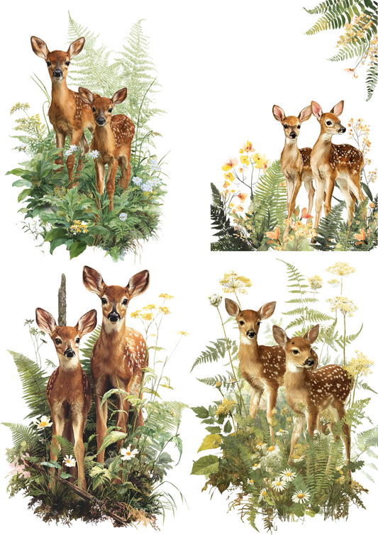 Rice Paper For Decoupage Deer Calves Collage Cat. No. 5001