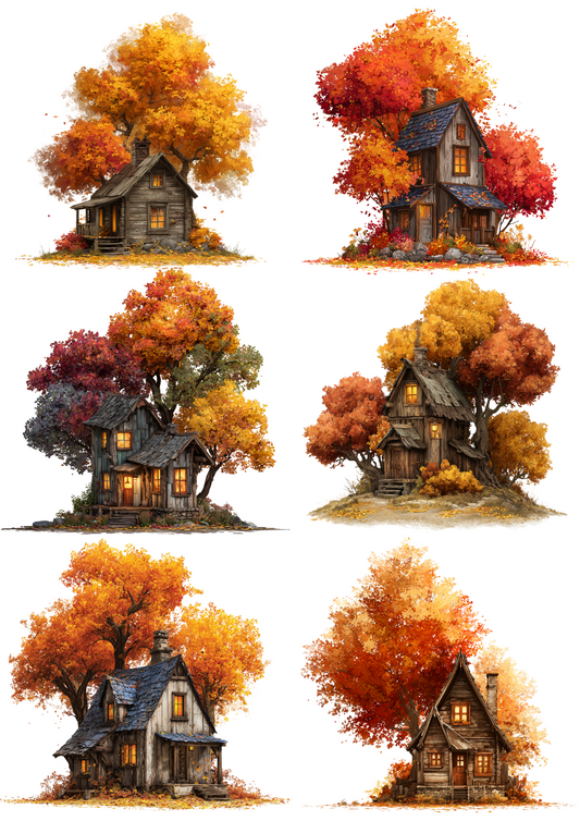 Rice Paper For Decoupage Autumn Wooden House Collage Cat. No. 5006