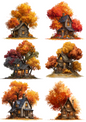 Rice Paper For Decoupage Autumn Wooden House Collage Cat. No. 5006