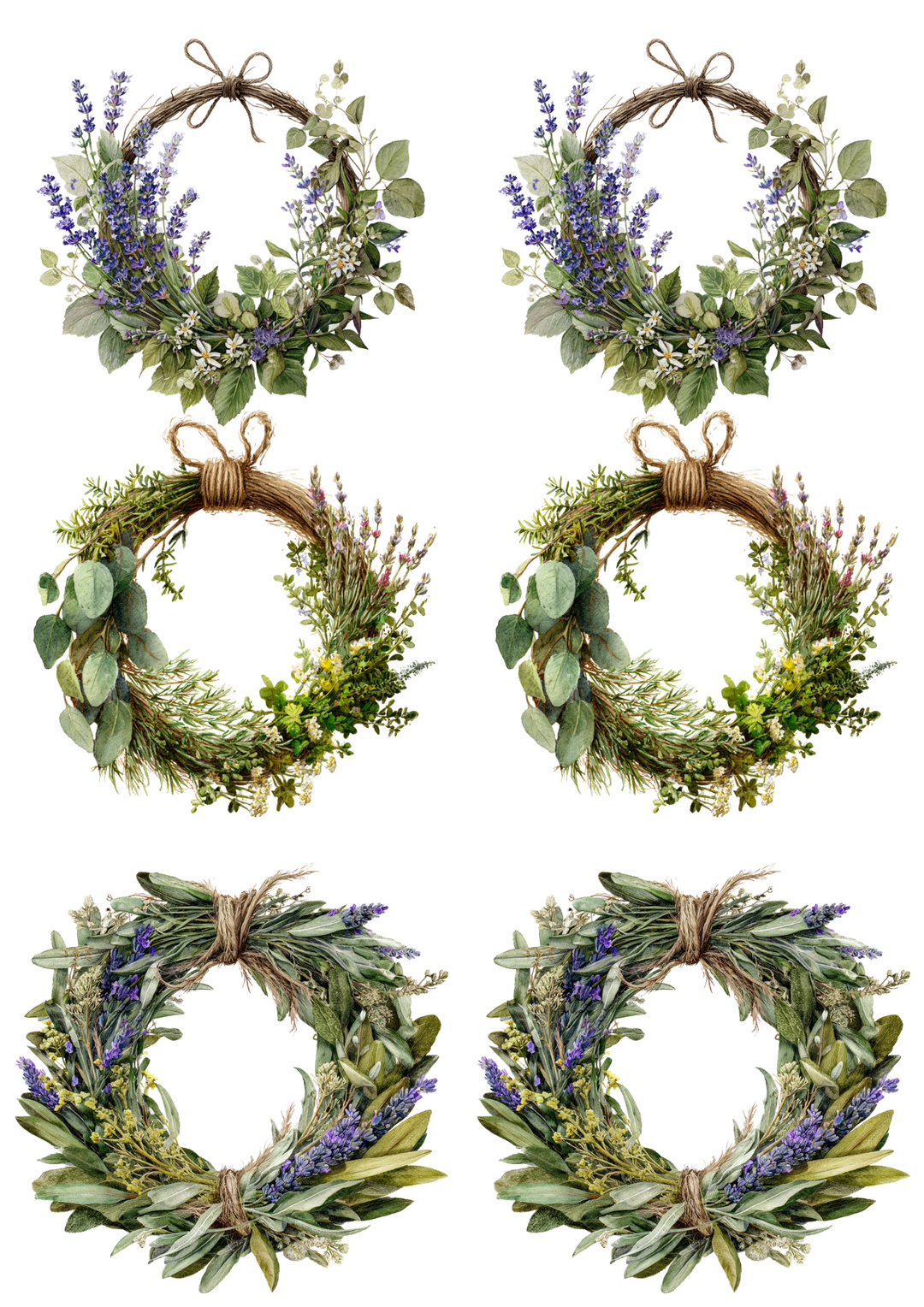 Rice Paper For Decoupage Lavender Wreaths Collage Cat. No. 5007