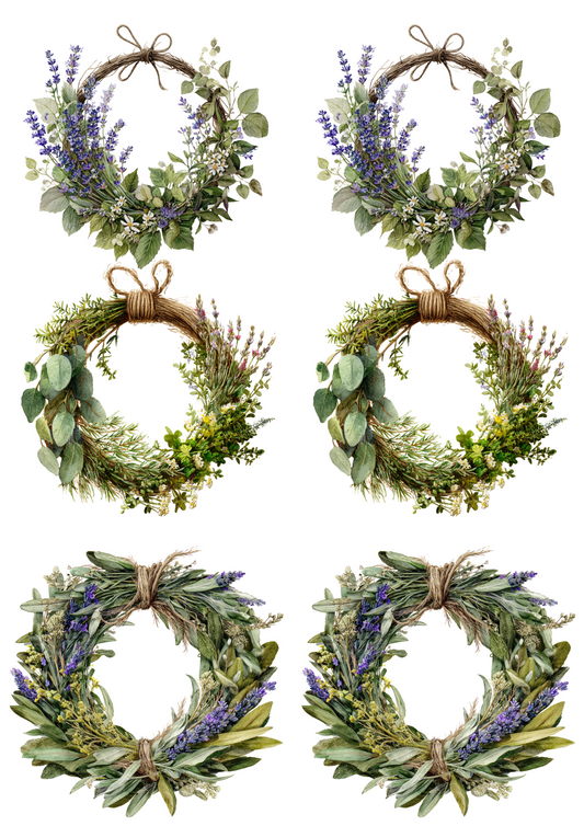 Rice Paper For Decoupage Lavender Wreaths Collage Cat. No. 5007
