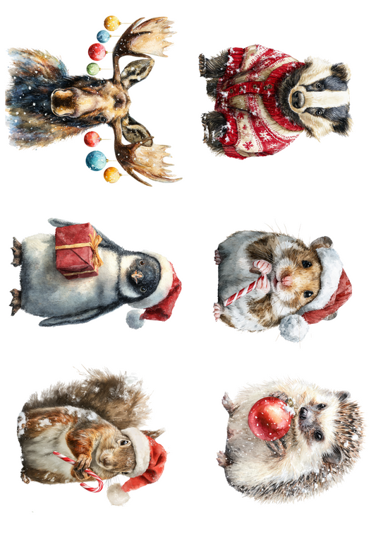 Rice Paper for Decoupage Christmas Animals Collage Cat. No. 5008