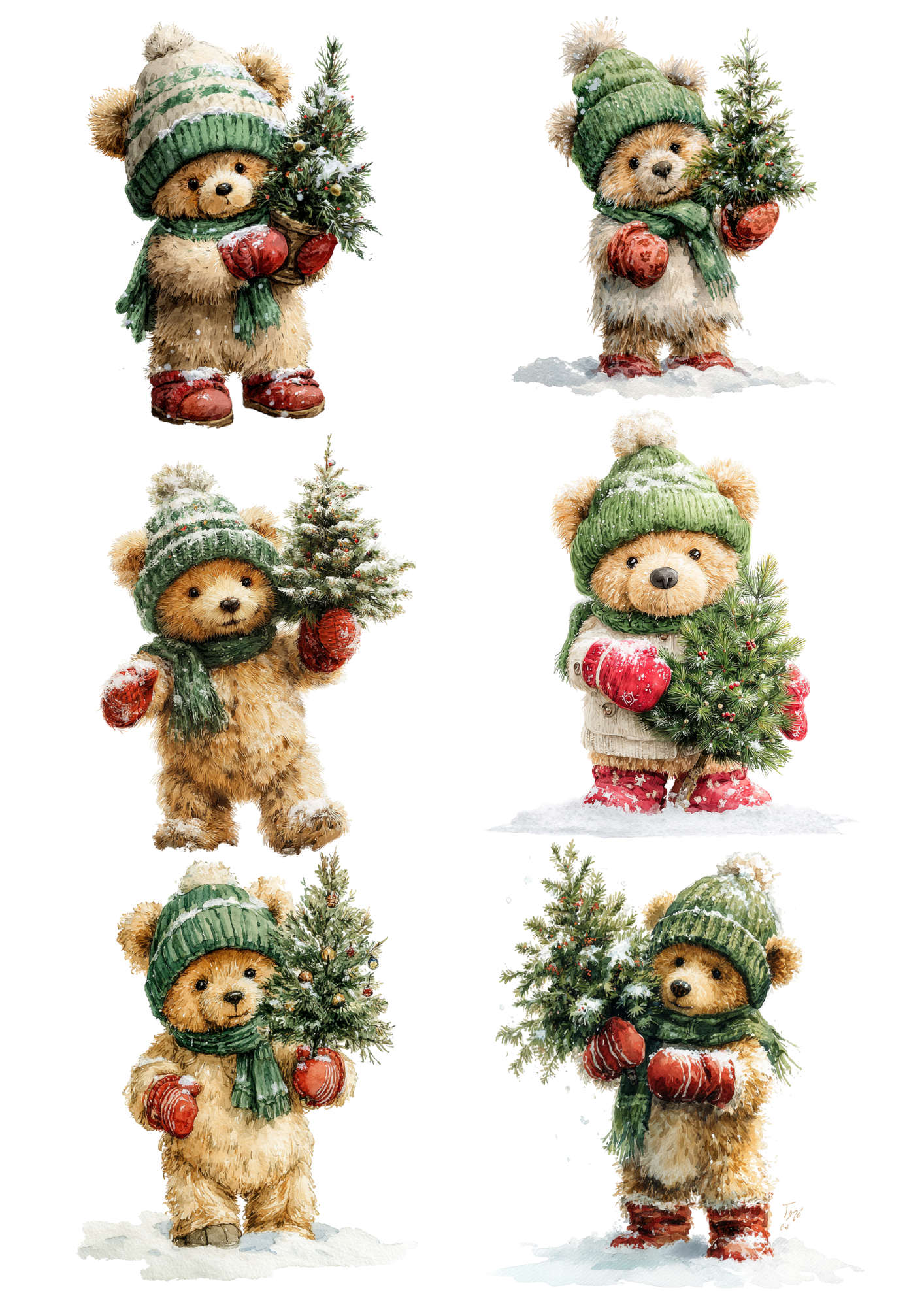 Rice Paper for Decoupage Teddy Bear with Christmas Tree Collage Cat. N ...