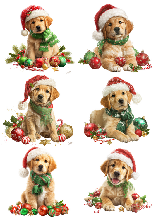 Rice Paper For Decoupage Labrador In Christmas Hat Collage Cat. No. 5012