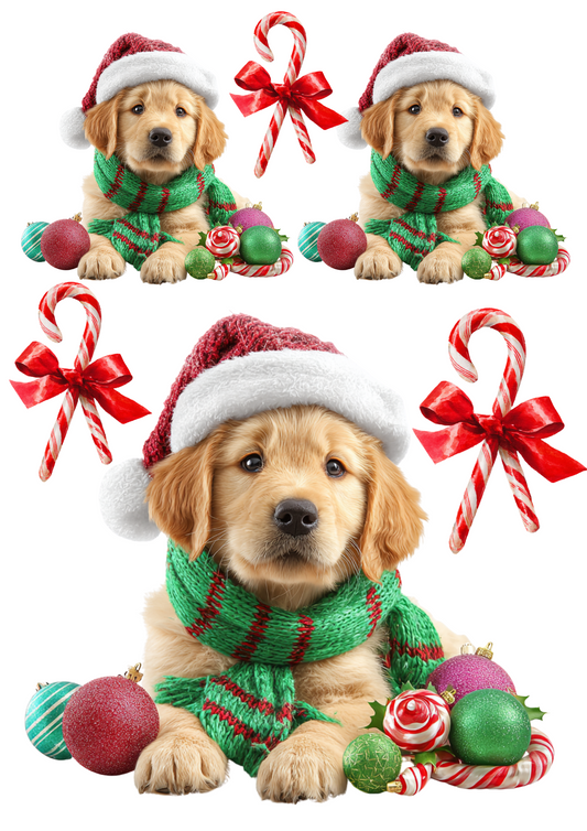 Rice Paper For Decoupage Labrador In Christmas Hat Collage Cat. No. 5013