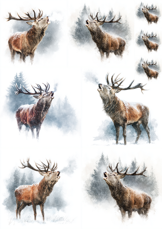 Rice Paper For Decoupage Deer in Rut Collage Cat. No. 5020
