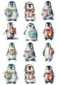 Rice Paper For Decoupage Penguins In Christmas Costumes Collage Cat. No. 5023