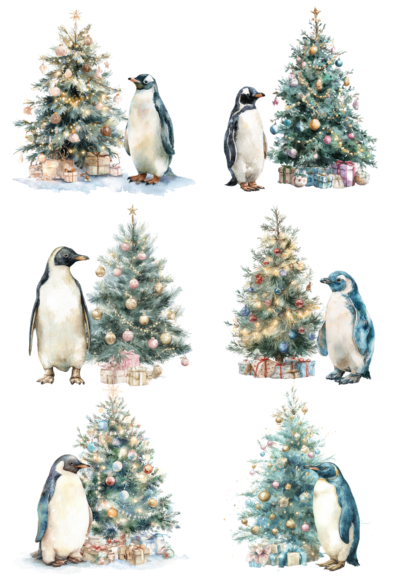 Rice Paper For Decoupage Penguins With Christmas Tree Collage Cat. No. 5024