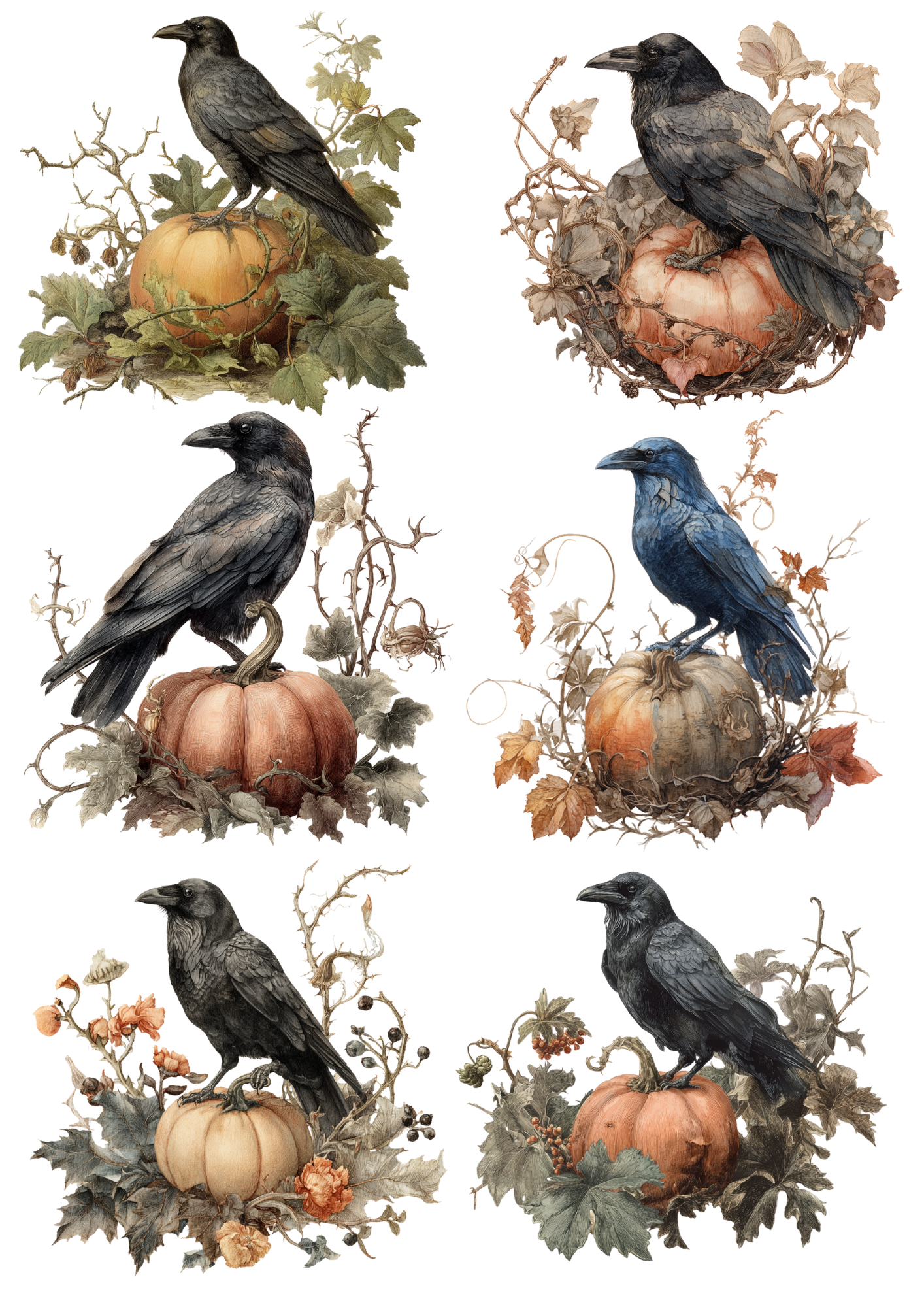 Rice Paper For Decoupage Ravens On Pumpkin Collage Cat. No. 5025