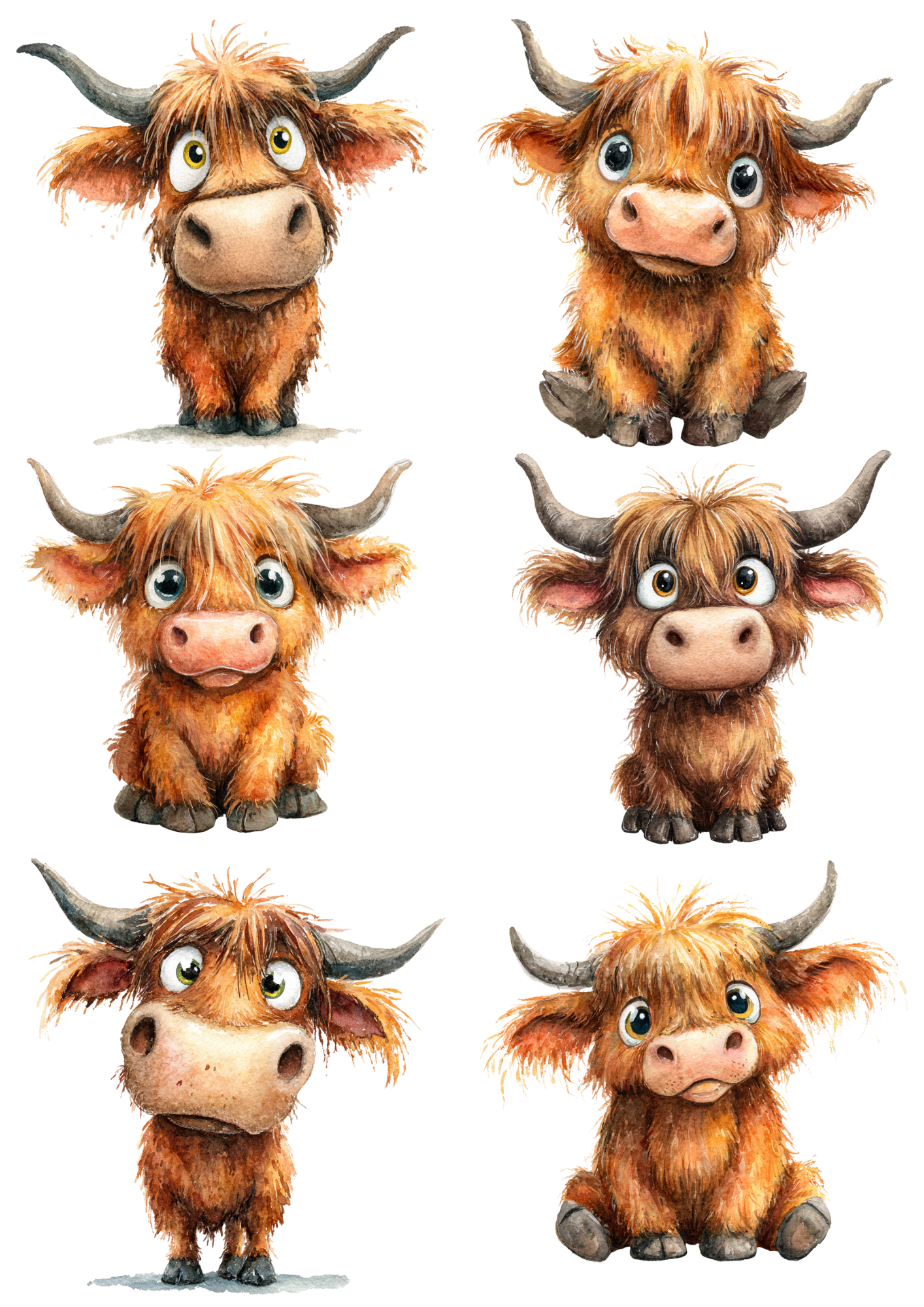 Rice Paper For Decoupage Young Highland Cow Collage Cat. No. 5029