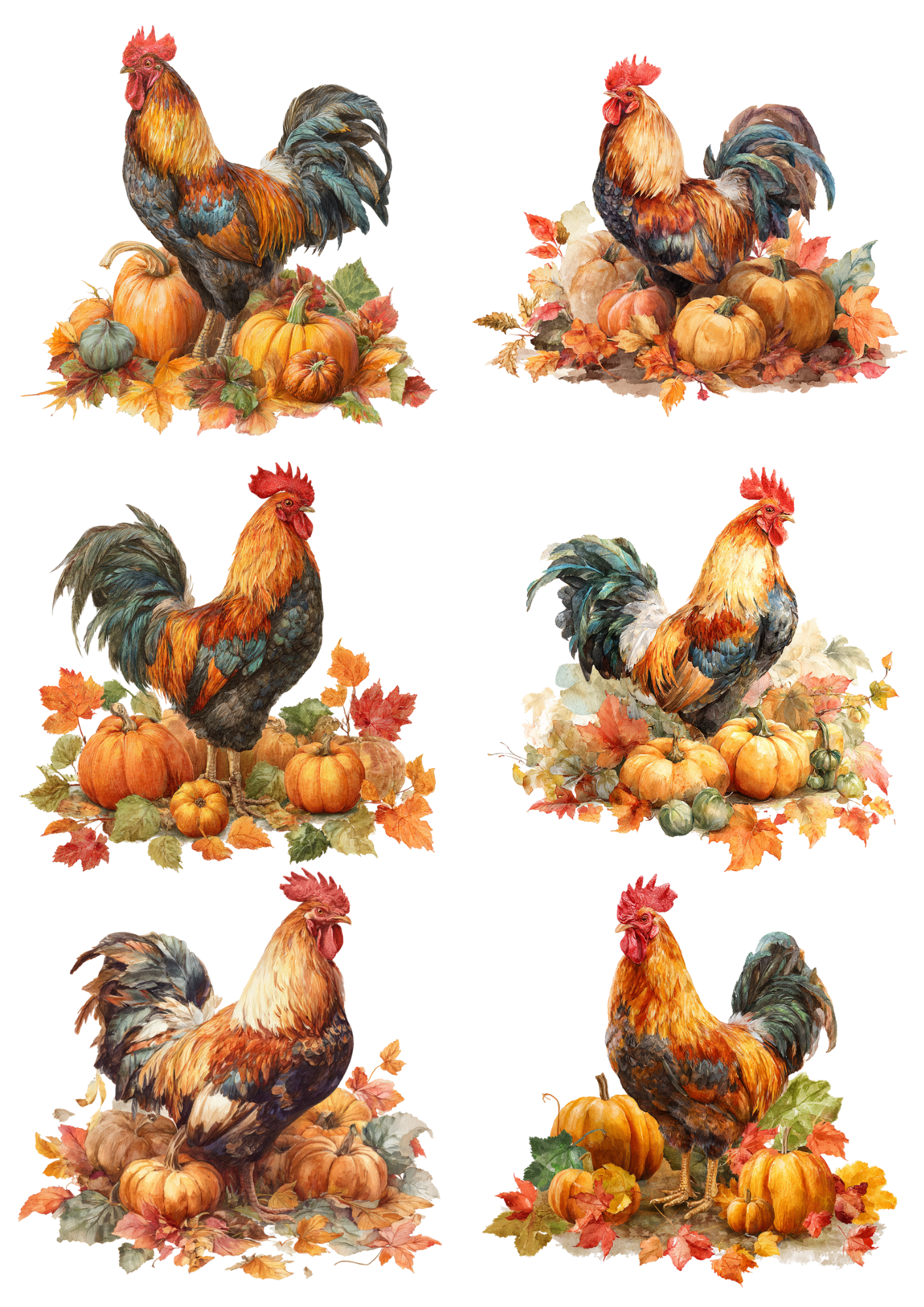 Rice Paper For Decoupage Rooster On Pumpkins Collage Cat. No. 5037