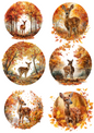 Rice Paper For Decoupage Little Deer In Autumn Circles Collage Cat. No. 5038