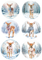 Rice Paper For Decoupage Little Deer In Winter In Circles Collage Cat. No. 5042