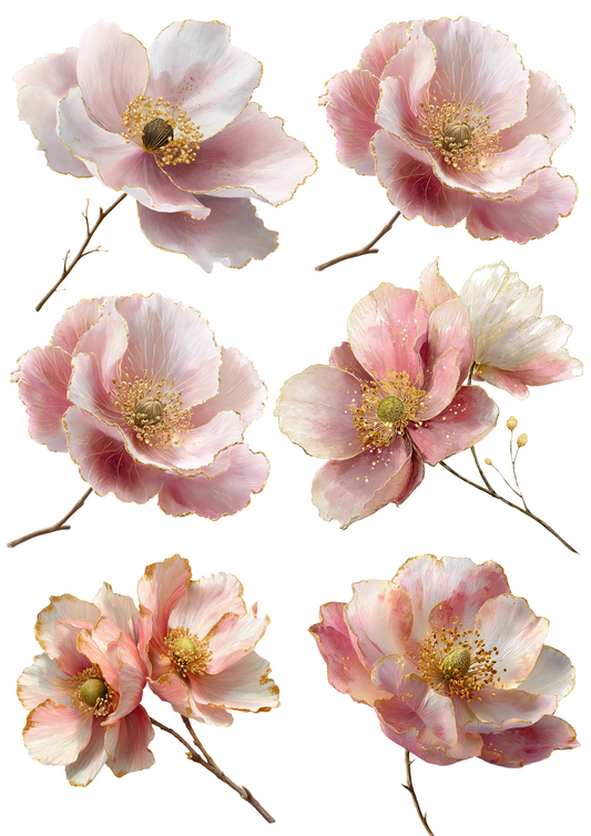 Rice Paper For Decoupage Abstract Pink Anemones Collage Cat. No. 5046
