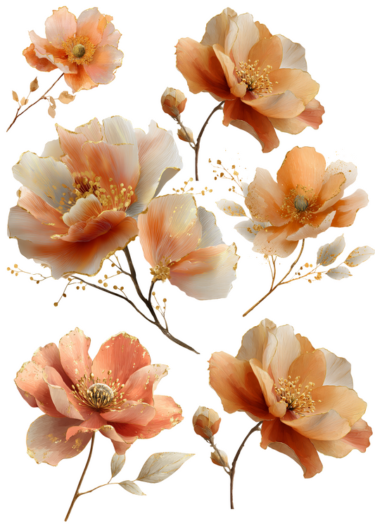 Rice Paper For Decoupage Abstract Orange Anemones Collage Cat. No. 5049
