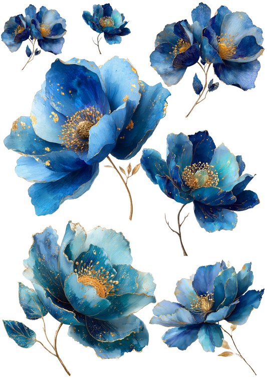 Rice Paper For Decoupage Abstract Blue Anemones Collage Cat. No. 5050