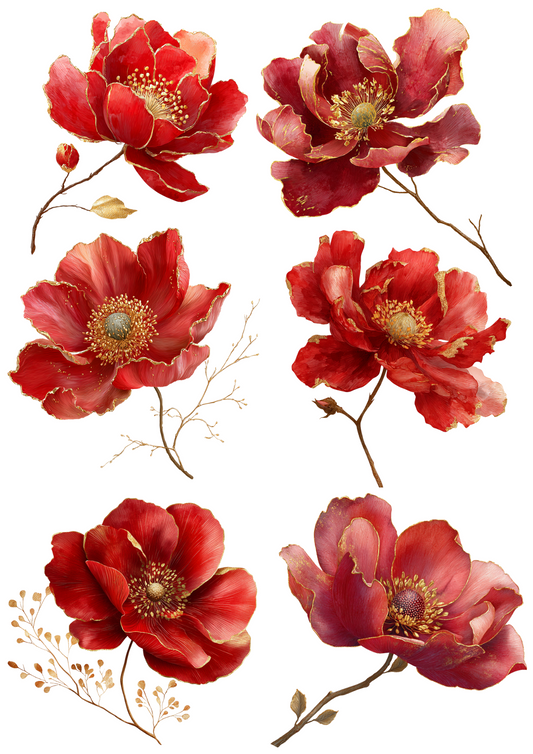 Rice Paper For Decoupage Abstract Red Anemones Collage Cat. No. 5052