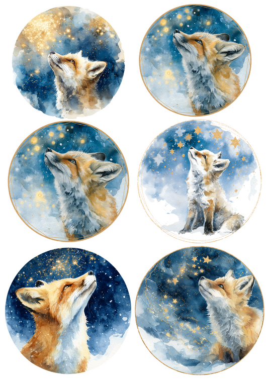 Rice Paper For Decoupage Fox In A Circle Collage Cat. No. 5054