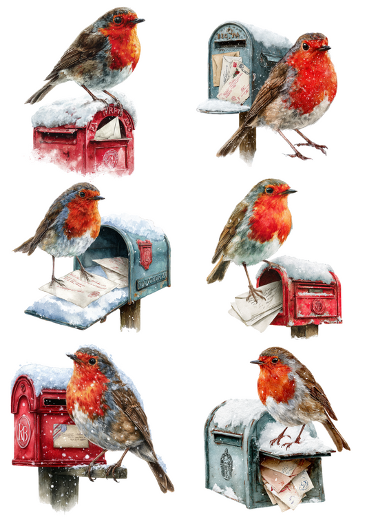 Rice Paper for Decoupage Red Robin on Mailbox Collage Cat. No. 5056