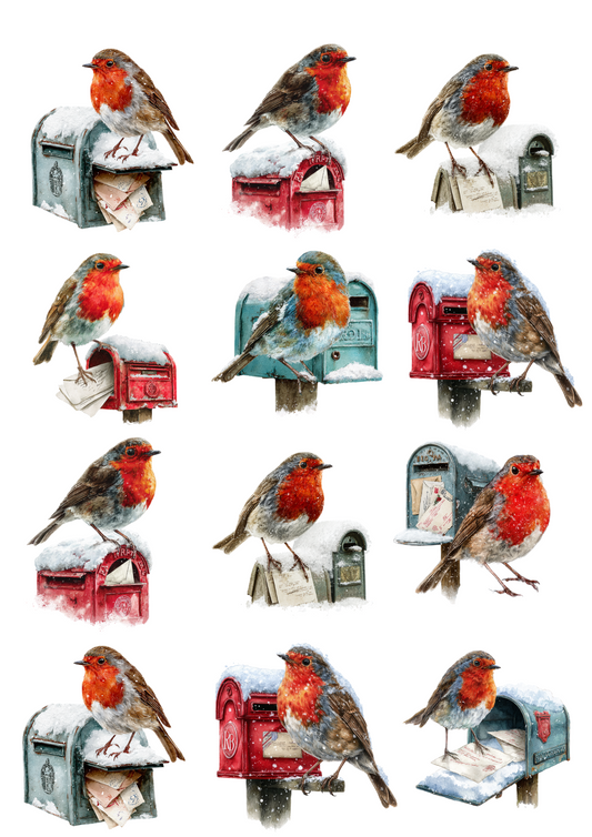 Rice Paper for Decoupage Red Robin on Mailbox Collage Cat. No. 5057