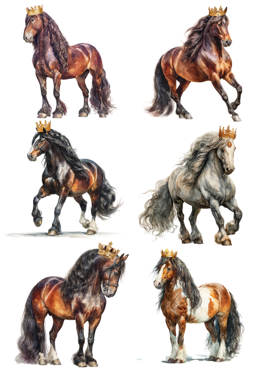 Rice Paper for Decoupage Horses in Crowns Collage Cat. No. 5061