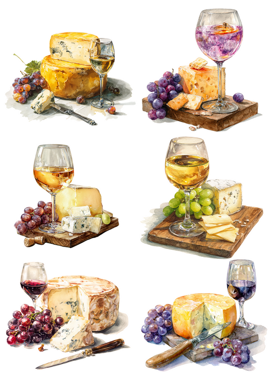 Rice Paper for Decoupage Wine, Cheese, Grapes Collage Cat. No. 5063